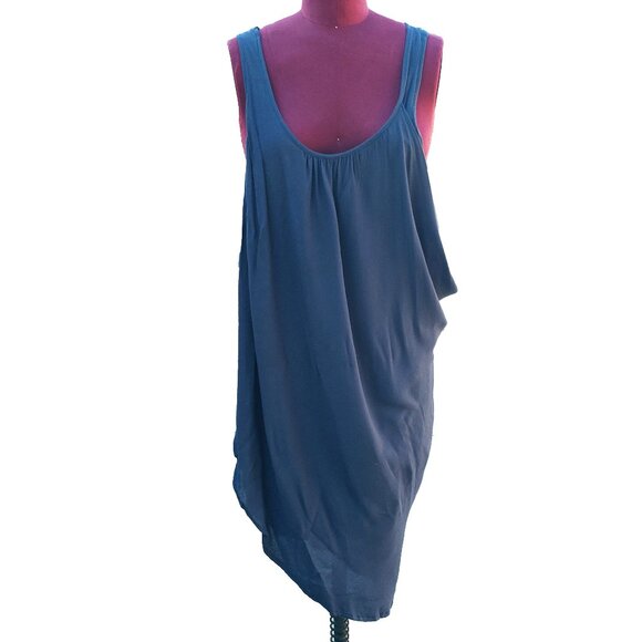 Nicholas K Dress Blue Draped Asymmetrical Scoop Neck Sleeveless Layered Small